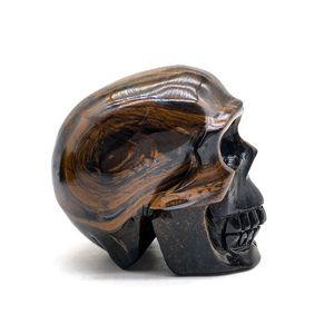 Teschio di cristallo naturale all'ingrosso fatto a mano con teschio di occhio di tigre con intaglio di cristallo Flash dorato <span class=keywords><strong>per</strong></span> la decorazione e la vendita - Product Image 5