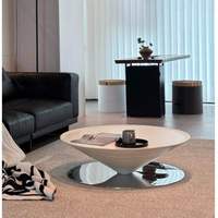 Table basse ronde minimaliste italienne en pierre flottante abstraite avec rangement pour salon et bureau à domicile