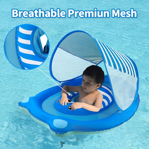 Bouée de piscine pour bébé en forme d'ours mignon avec auvent solaire amovible et siège en maille respirante - Product Image 3