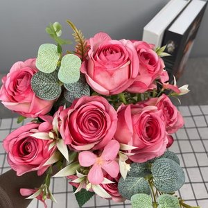 Fleurs artificielles en gros à prix d'usine, décoration de haute qualité, bouquet de neuf têtes de roses en soie blanches - Product Image 3