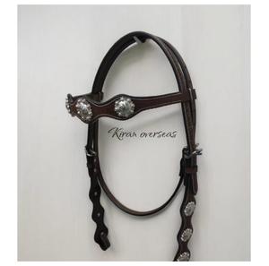 Cabecera de caballo Occidental/brida de cuero de vaca natural con color plateado Conchos diseño de puntada de hilo blanco para montar a caballo - Product Image 3