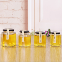 Harga Grosir Tersedia Berbagai Ukuran Stoples Madu Kaca Heksagonal Food Grade 380ml Stoples Madu Kaca Heksagonal