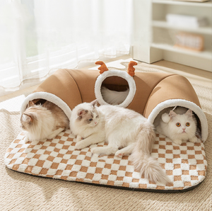 Modernes Heiz katzen bett mit rutsch festem Boden Interaktiver Haustierspielzeug-Katzen tunnel und Matte für den Innenbereich - Product Image 1