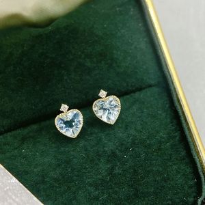 Xinfly 18k Real Pure Gold Cute Aquamarine Heart Charm Love <b>Fine</b> Jewelry Gemstone Diamond <b>Stud</b> <b>Earring</b> - Product Image 3
