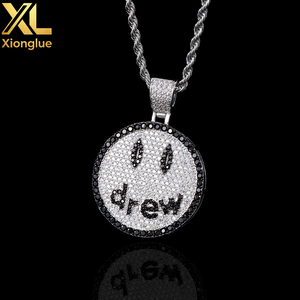 Hot Sale Hip Hop Rapper Jewelry Valentine's Day Gift <b>Iced</b> <b>Out</b> Smile Face Round Drew Pendant Necklace for Couple - Product Image 3