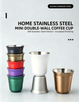 Tasse de bureau isotherme de luxe classique italienne en acier inoxydable écologique, mini tasse à café de camping personnalisée, maintien au chaud du thé pendant 6 heures