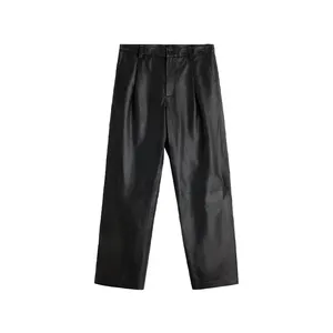 Wide Fit Faux Leather Trouser Pants For Men Straight Leg With Seam Detail Oem Customized Designs Available