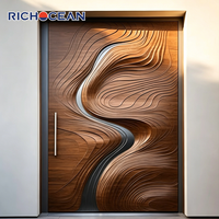 Porte d'entrée de sécurité RICHOCEAN moderne en aluminium moulé avec portes latérales, grande taille, motif bois sculpté, pour maisons