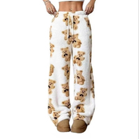 Pantalon de pyjama en molleton épais pour femme, coupe ample et large, imprimé décontracté, collection Automne/Hiver, ODM OEM