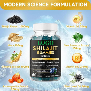 Gomitas de Shilajit Sin Azúcar para Adultos OEM/ODM, Minerales, Ácido Fúlvico |   <span class=keywords><strong>Beneficios</strong></span> Antioxidantes para la Energía, la Función Cerebral y el Apoyo Inmunológico - Product Image 3