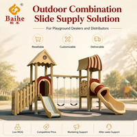 Équipement de terrain de jeux extérieur pour enfants, structure de grimpette à thème cabane dans les arbres avec plusieurs toboggans, pour projets publics, fourniture pour distributeurs