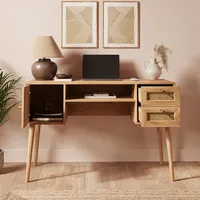 Bureau d'écriture en bois, style Mid-Century Modern, avec armoire de rangement et étagère ouverte, en chêne naturel, poste de travail pour ordinateur portable, durable