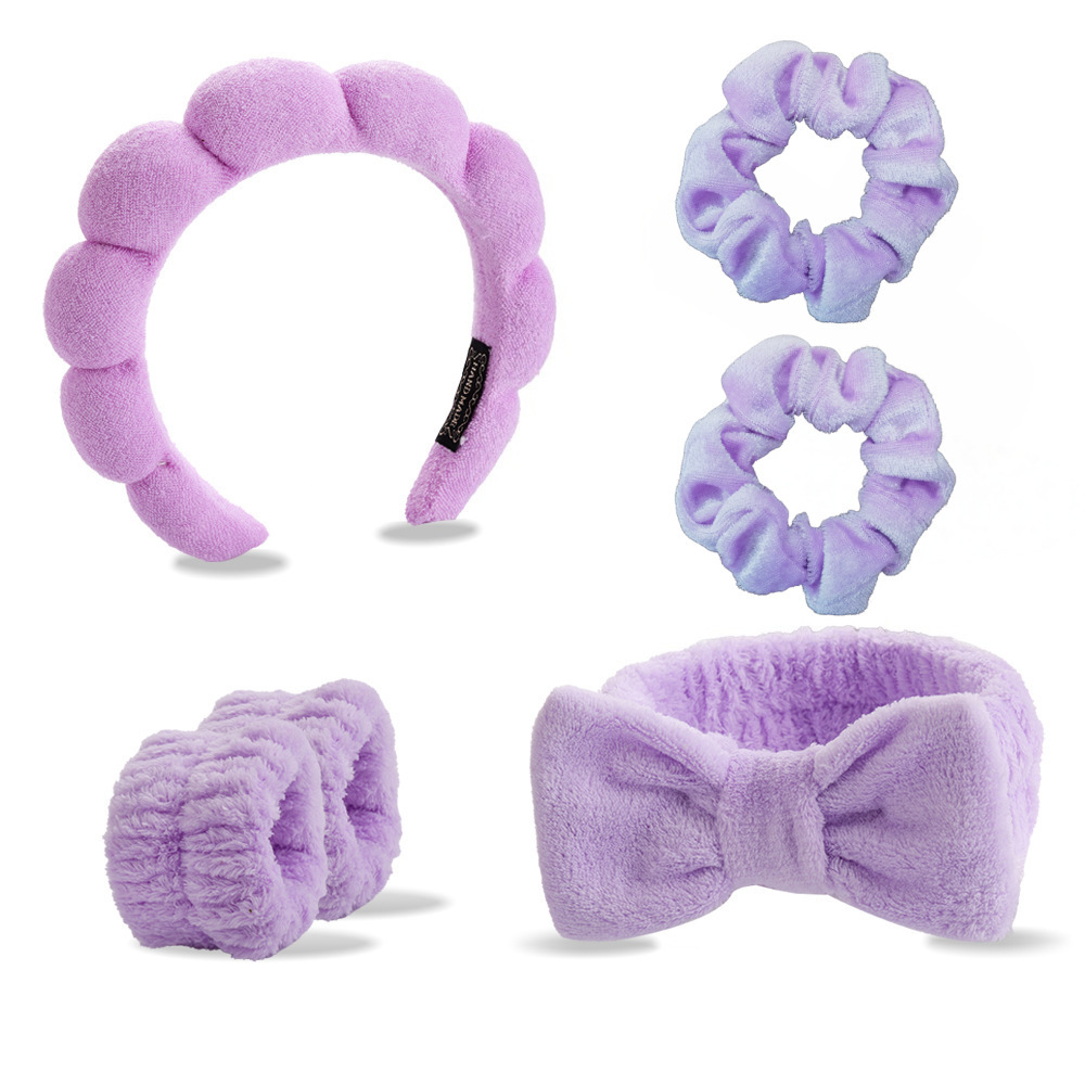 Ensemble de 6 élastiques à cheveux en velours violet - emballage individuel.