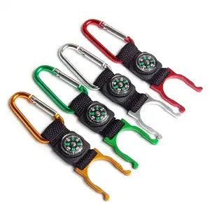 Portable Water Bottle Holder Clip Carabiner Hook With Compass Buckle Hook Holder Clip Key Chain Ring