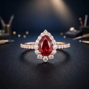 Hailer Joyas 2023 Bagues de fiançailles en or 10k 14k 18k et argent sterling 925 avec halo de rubis rouges pour femmes - Anniversaire de mariage et fête - Product Image 3
