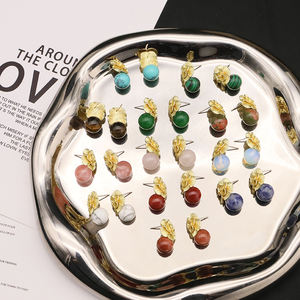 Clous d'oreilles en pierre naturelle plaquée or 18 carats pour femmes, cadeaux de mariage, de fiançailles, simples, vente en gros - Product Image 2