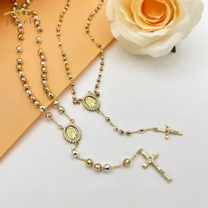 JML Collar Religioso Tricolor de la Virgen María Chapado en Oro de 14K Collar Cristiano con Ankh Collar Católico <span class=keywords><strong>del</strong></span> Rosario - Product Image 1