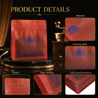 Sacs à café semi-transparents de 250 g, fond plat, avec valve unidirectionnelle, fermeture éclair refermable, emballage pour grains de café