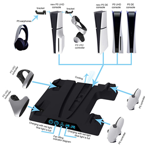 Base de Carga y Refrigeración para Dos Controles Remotos P5, Soporte para Auriculares para PS <span class=keywords><strong>VR2</strong></span>, PS5 Slim, Consola <span class=keywords><strong>Playstation</strong></span> <span class=keywords><strong>5</strong></span> Edición Digital y con Disco - Product Image 5