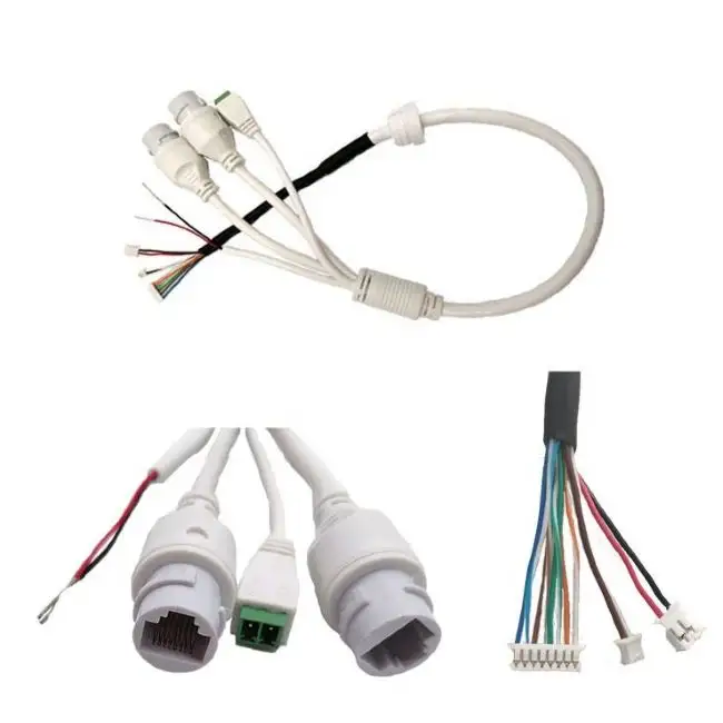 Kabel CCTV IP garis keamanan kustom, konektor perakitan kabel Kamera CCTV RJ45 wanita dan DC