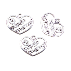 Dijes corazón <span class=keywords><strong>Super</strong></span> <span class=keywords><strong>Mama</strong></span> 20x26mm hecho a mano ajuste, colgantes de Color plata tibetana Vintage, DIY para collar de pulsera - Product Image 1