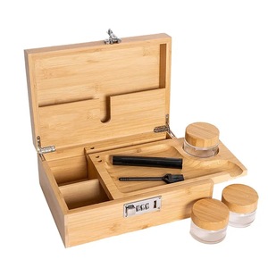 Bamboo Desktop Storage <b>Box</b> With Compartments And Lockable Drawer For <b>Makeup</b> Organizers - Product Image 1