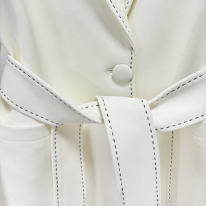 ZYHT 70160 Conjunto de Dos Piezas de Traje de <span class=keywords><strong>Blazer</strong></span> Largo Blanco y Negro de Manga Larga para Mujer, Primavera, Otoño, Invierno, con Cinturón y Adornos de Cuentas - Product Image 6