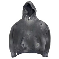 Sweat à capuche noir surdimensionné Vintage vieilli délavé à l'acide éclaboussures de peinture éponge française recadrée sweat à capuche personnalisé hommes vente en gros