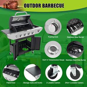 Parrilla de gas propano de acero inoxidable de 4 quemadores con quemador lateral y termómetro para barbacoa y camping al aire libre - Product Image 5