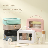 2024 Portable maquillage boîte étui carré Transparent Pu cuir clair cosmétique Pvc maquillage sac pochette pour voyage articles de toilette stockage