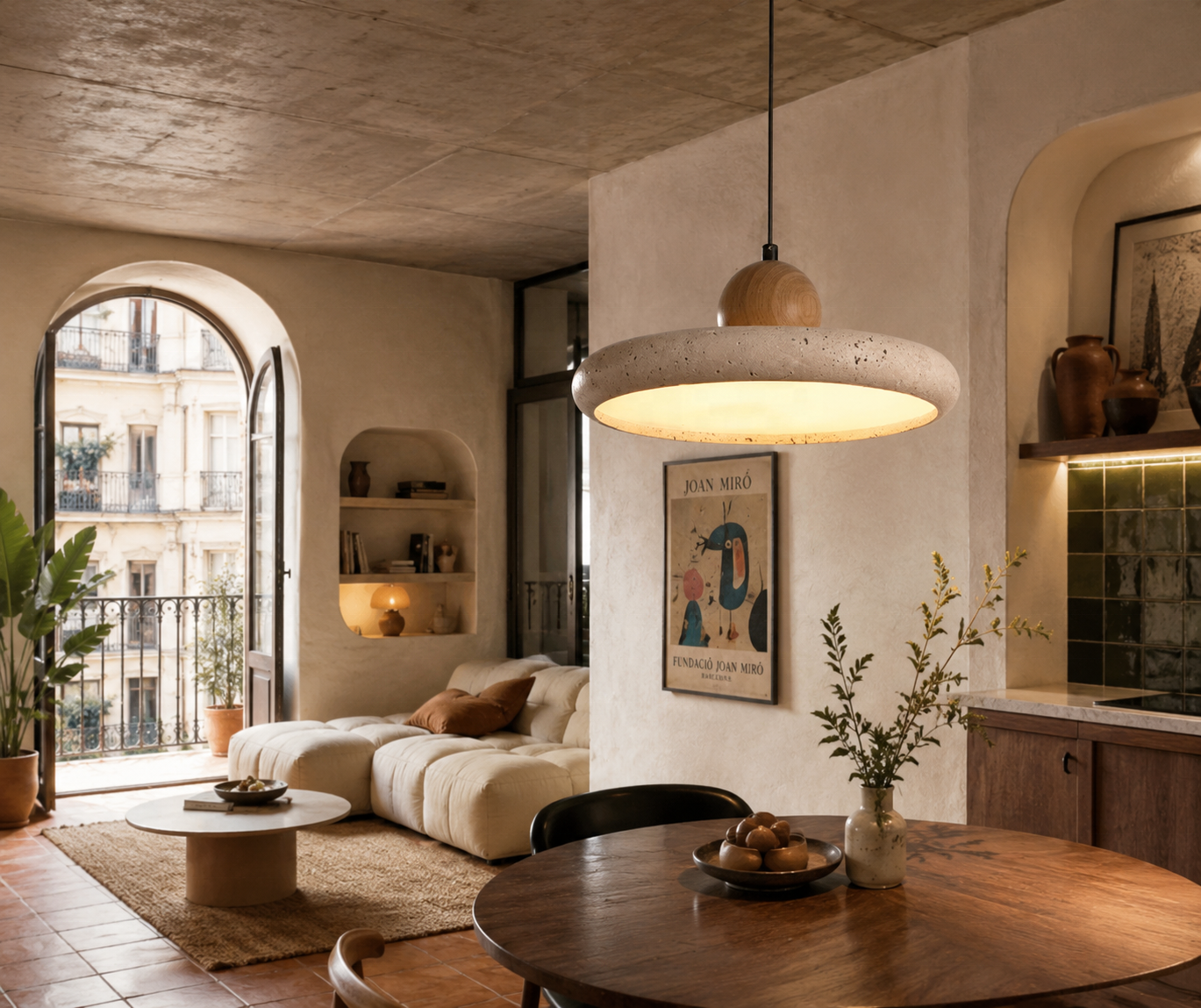 Stone Pendant Light LED Travertine Suspension Ceiling Hanging Lamp for Dining Room Hotel Villa Wabi Sabi