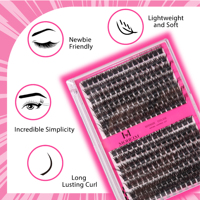 Kit de Cils en Grappes 10-16mm Quatre Longueurs Rose Moelleux Faux Cils Faits Main avec Stylos de Fixation et de Retrait pour Vente en Gros DIY