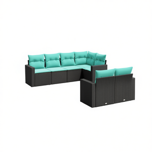 Ensemble de canapé de patio en polyrotin noir 7 pièces avec coussins, mobilier de jardin élégant, sièges d'extérieur - Product Image 1