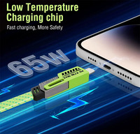 Câble de charge rapide USB-C 65W haute vitesse, tressé en nylon, alliage de zinc, compatible PD 27W, 4-en-1 pour téléphones portables et ordinateurs