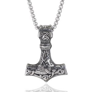 Personality Accessories Wholesale European and American Retro Carved Nordic Viking Necklace Thor's Hammer Men's Pendant - Product Image 1