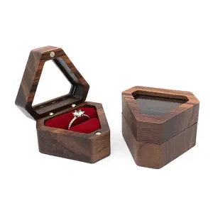 厂家批发定制木质首饰盒透明盖珠宝包装盒木质环盒