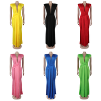 A7375 Fashion Women Elegant Dress Summer Sleeveless Belt Deep V-neck Low Cut Dress Pleated Bodycon Sexy Party Dress for Women