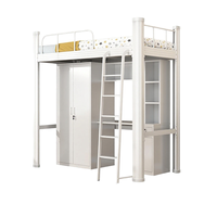 Lit mezzanine en métal avec bureau et armoire, lit superposé pour dortoir étudiant avec armoire de rangement et échelle