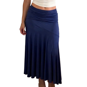 Custom Wholesale Design Women Plain Color Ruched Waist Drape <strong>Maxi</strong> <strong>Skirt</strong> - Product Image 1