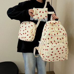 Sac à dos vintage à motif fraises pour étudiantes, nouveau ensemble tendance trois pièces, sac à bandoulière double - Product Image 2