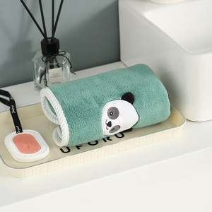 Ensemble de serviettes en polaire corail motif panda An'an mignon, épaisses et douces, avec fonction de suspension, pour usage domestique, 35x75cm 70x140cm - Product Image 3
