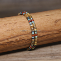 Bracelet ajustable pour homme en pierre naturelle jaspe rouge, turquoise africaine et hématite, fait main, bijou énergétique de guérison