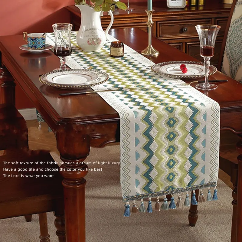 Оптовая продажа, светлый роскошный стол-бегун, американский высококачественный журнальный столик из ткани, ТВ-шкаф, обеденный стол для гостиной, украшение дома