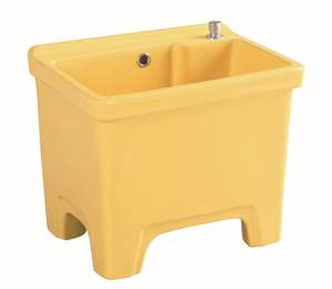 Lavabo sur pied rectangulaire en céramique écologique moderne avec évier ovale et drain pour villa, hôtel, hôpital, appartement - Garantie de 3 ans - Product Image 1
