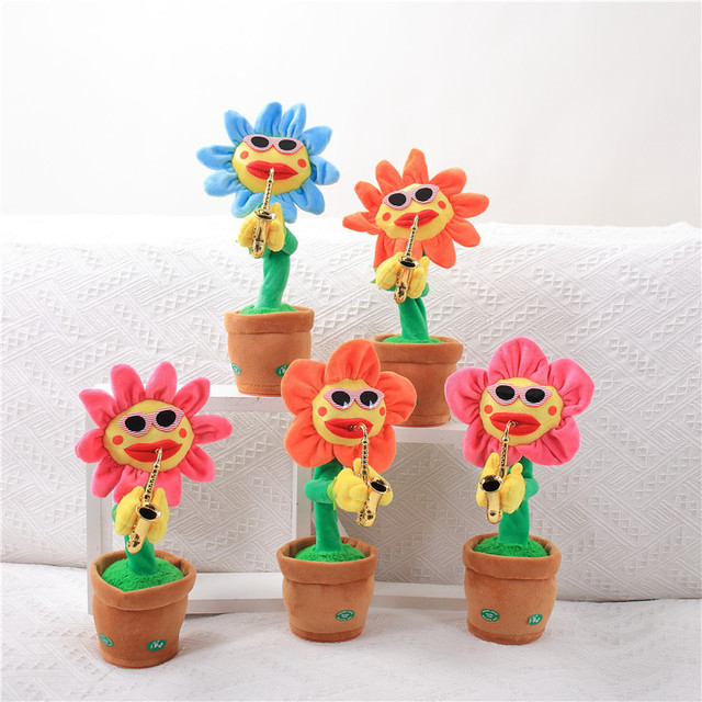 Cross-Border Hit Plush Realistic Sunflower Toy with Musical Instrument Rotating Handle Sings and Dances Plush Toy