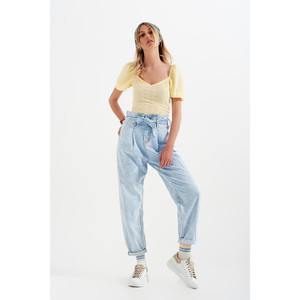 Jeans a gamba affusolata con vita a sacchetto in lavaggio vintage chiaro - Product Image 6