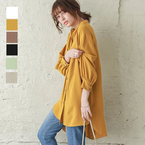 Áo kiểu Nhật Bản Xuân Thu thời trang mới chất liệu polyester dệt, dáng rộng, tay đèn, dài ngang đùi dành cho nữ, áo sơ mi kiểu casual - Product Image 1