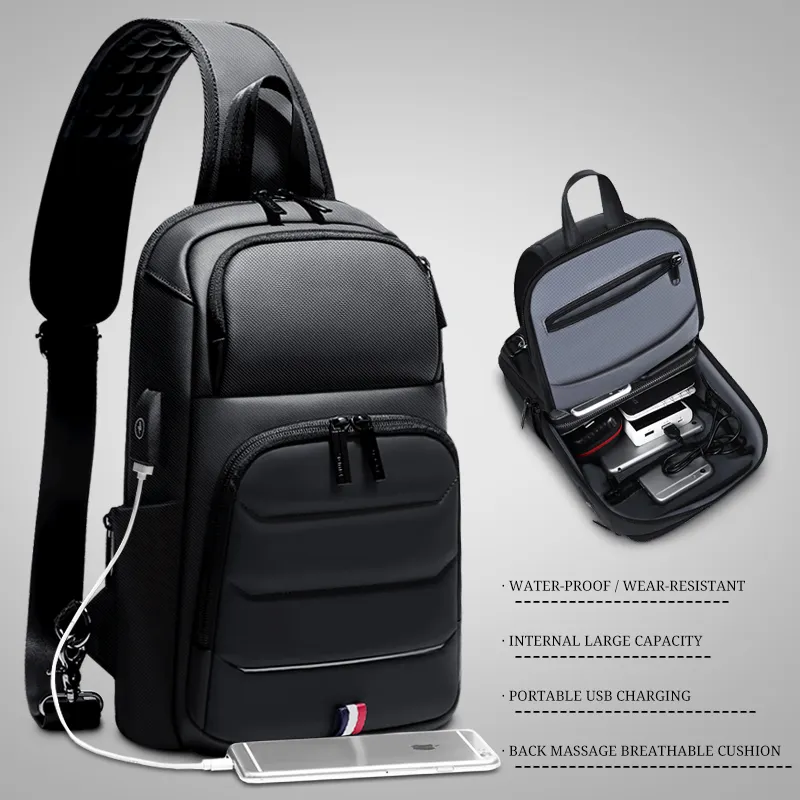 FENRUIEN Messenger Bags For Men Waterproof USB Charging Chest Bags Mini Shoulder Male Crossbody Bags 2022 Trending Product