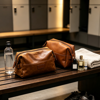 Trousse de Toilette Homme Personnalisée en Toile Cirée Marron et PU Mat, Sac de Voyage Triangulaire à Fermeture Éclair, Trousse de Maquillage Personnalisable avec Logo
