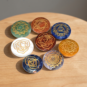 Handmade Gemstone <b>Chakra</b> Stones <b>Set</b> Carved With Sacred Geometry Patterns For Reiki Healing And Home Decoration Handmade gemstone - Product Image 2